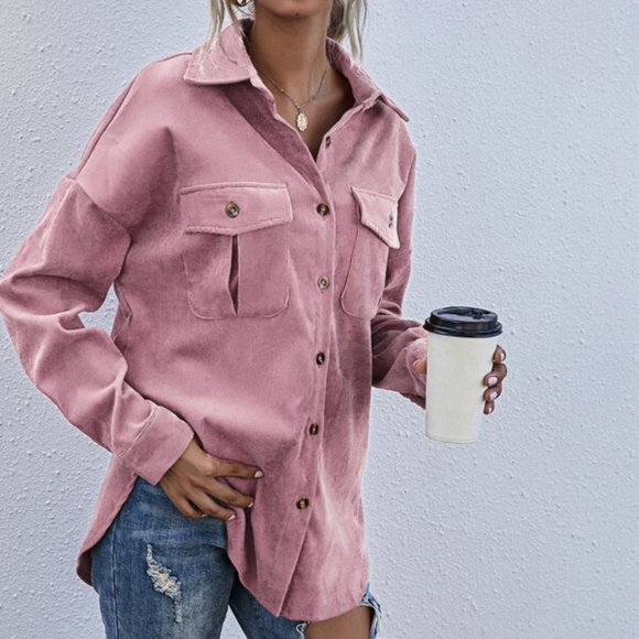 Dusty Blue Boyfriend fit oversized shacket jacket corduroy Minimalist - Picture 7 of 16